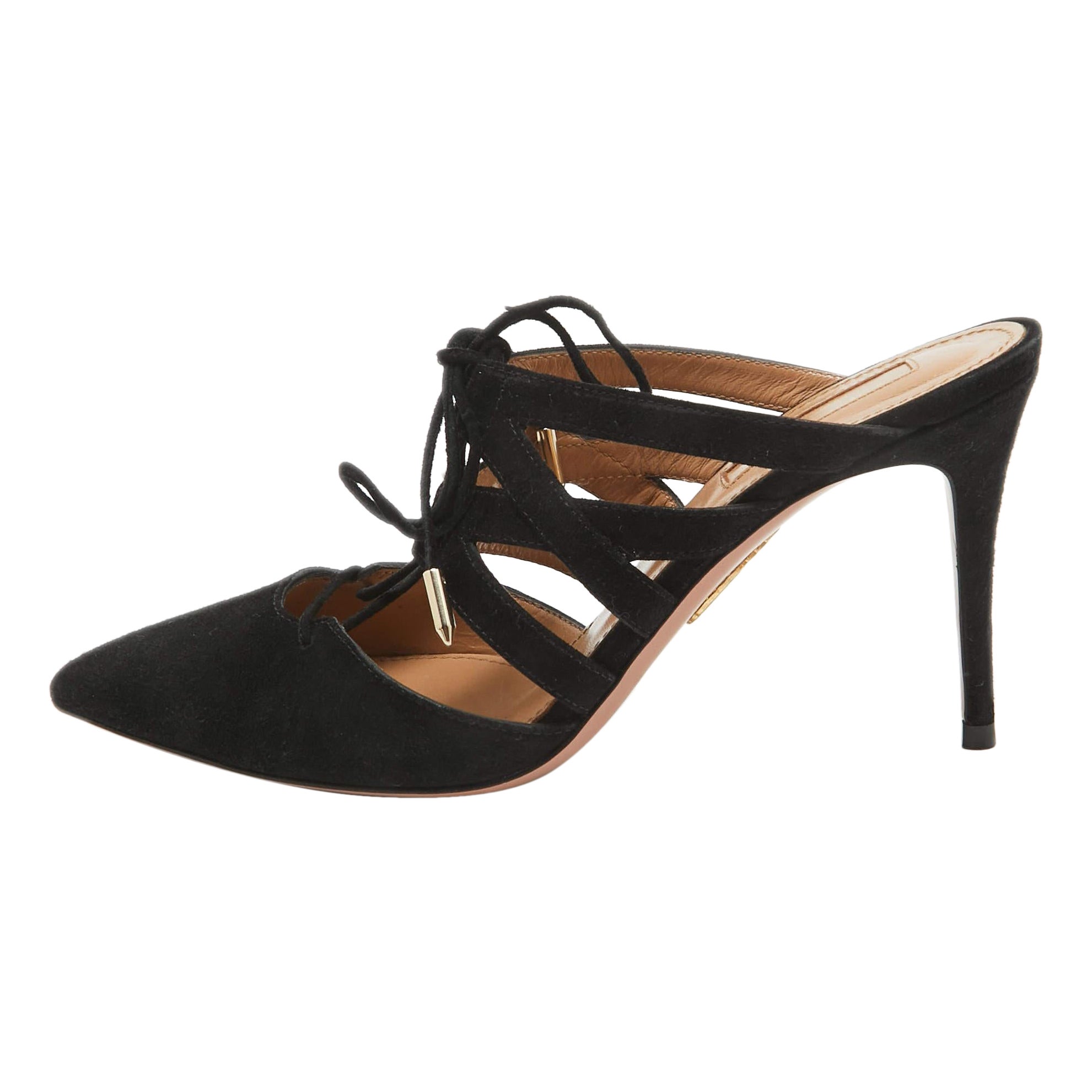 Aquazzura Black Suede Belgravia Mules Size 35.5 For Sale