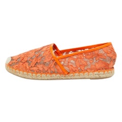 Valentino Orange Lace and Leather Espadrille Flats Size 39