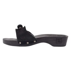 Chanel Black Suede Wooden Clogs Size 41