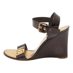 Louis Vuitton Burgundy Patent Leather Wedge Sandals Size 41