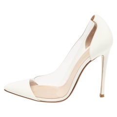 Gianvito Rossi White Patent Leather e PVC Plexi Pointed Toe Pumps 38.5