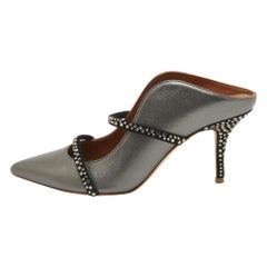 Malone Souliers Grey Leather Suede Crystal Embellished Maureen Mules Size 41