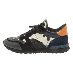 Valentino Black Canvas and Leather Rockrunner Low Top Sneakers Size 45