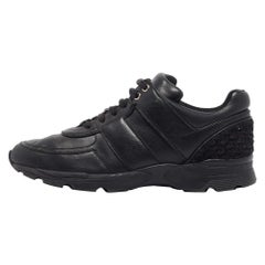 Chanel Black Leather and Tweed CC Low Top Sneakers 39