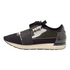 Balenciaga Green/Black Mesh Patent Leather Race Runner Lace Up Sneakers Size 43