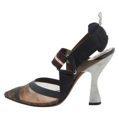 Fendi Black/Brown Zucca Mesh and Canvas Colibri Pumps Size 36