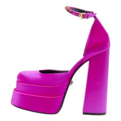 Versace Purple Satin Medusa Block Heel Pumps Size 38