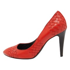 Bottega Veneta Orange Intrecciato Leather Pumps Size 38.5