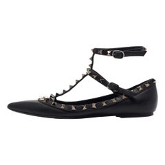 Valentino Black Leather Rockstud Ballet Flats Size 38