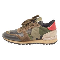 Valentino Multicolor Camouflage Print Canvas Leather Rockrunner Sneakers Size 37