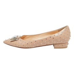 Santoni Ballettschuhe aus Leder mit Kristallverzierung und spitzer Zehe mit Schnalle, Größe 38,5