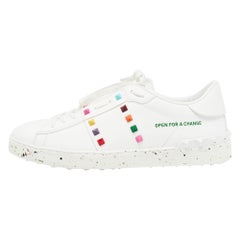 Valentino White Leather Rockstud Low Top Sneakers Size 44