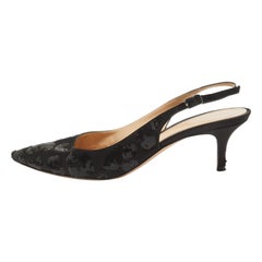 Gianvito Rossi Black Satin Sequins Embellished Slingback Pumps Size 39