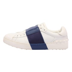Valentino White/Blue Leather Rockstud Slip On Sneakers Size 38.5