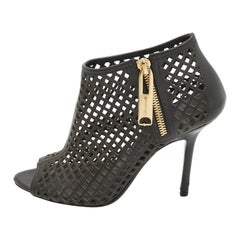 Burberry Black Laser Cut Leather Open Toe Booties Size 36
