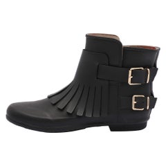 Burberry Black Rubber Fringe Trim Mot Boots Size 39