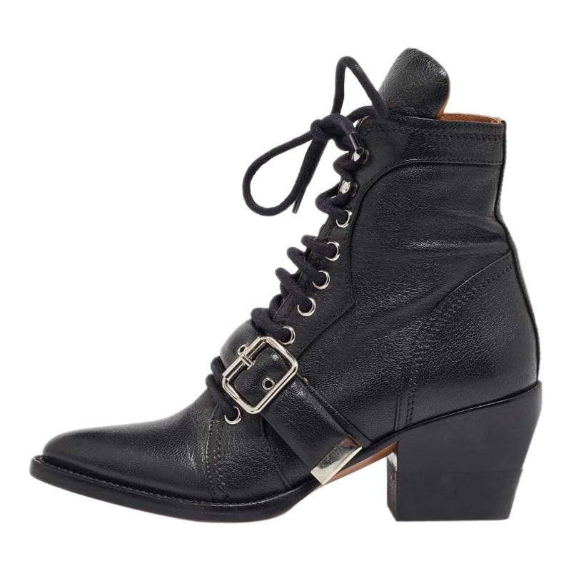 Chloe - Bottines à lacets en cuir noir - Taille 35