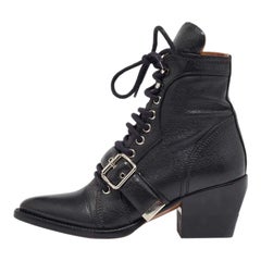 Chloe Schwarz Leder Schnürstiefeletten Größe 35