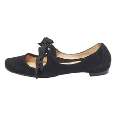 Christian Louboutin Black Suede Bow Tie Ballet Flats Size 35.5