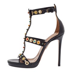 Aquazzura Sandali con cinturino alla caviglia in pelle nera misura 39,5