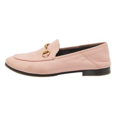 Gucci Pink Leather Jordaan Horsebit Slip On Loafers Size 37