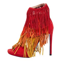 Loriblu Tri Color Suede Fringe Detailed Ankle Strap Sandals  Size 36.5