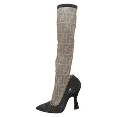 Fendi Schwarz Mesh FF Colibri Mid- Kalbslederstiefel aus Mesh Größe 38