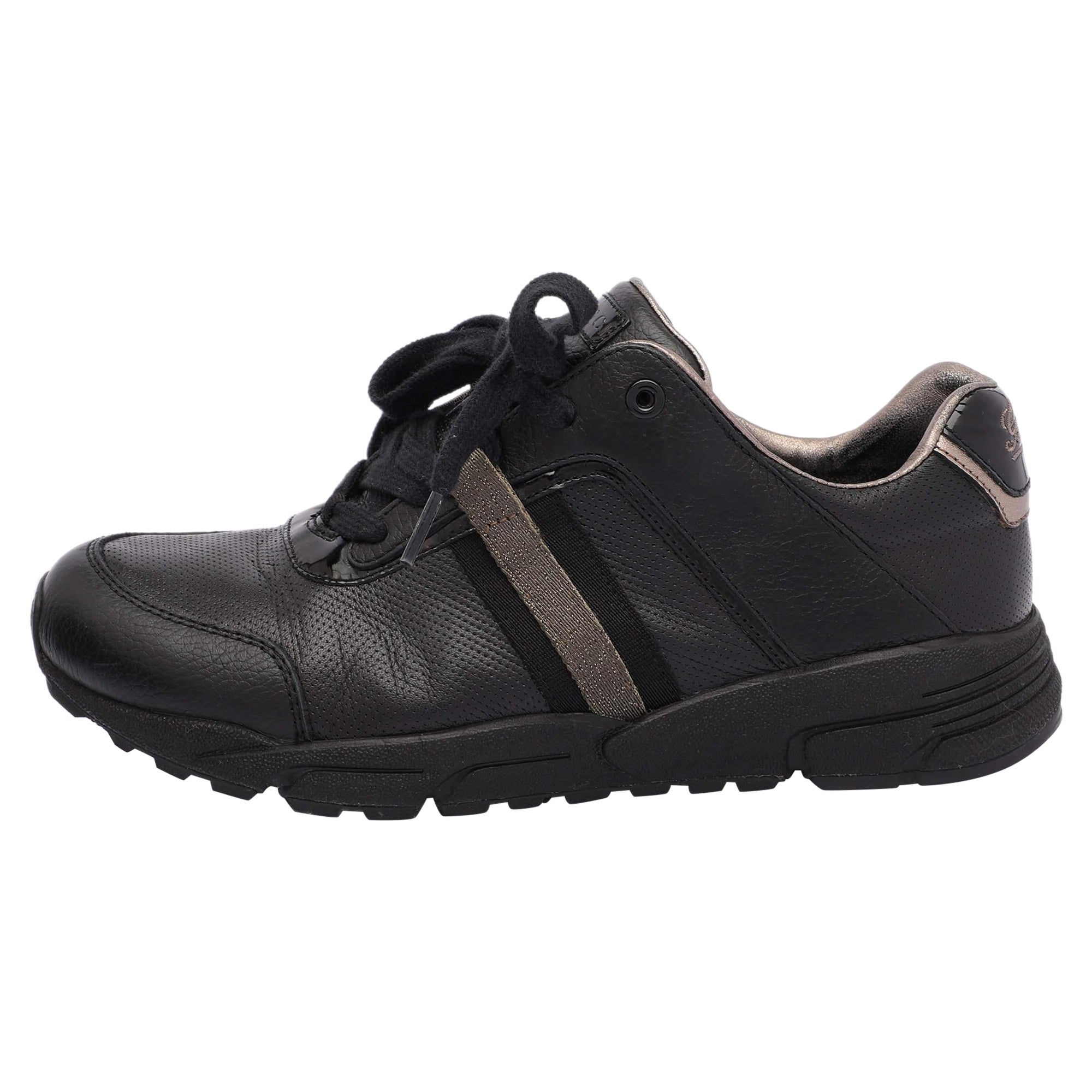 Gucci Nero/Oro Pelle Traforata e Fabrice Scarpe da Ginnastica Basse Vintage Taglia 37.5