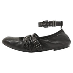 Stuart Weitzman Black Leather Bolshoi Buckle Detail Ballet Flats Size 40