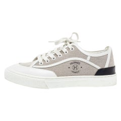 Hermes Tri Color Canvas and Leather Get Low Top Sneakers Size 37