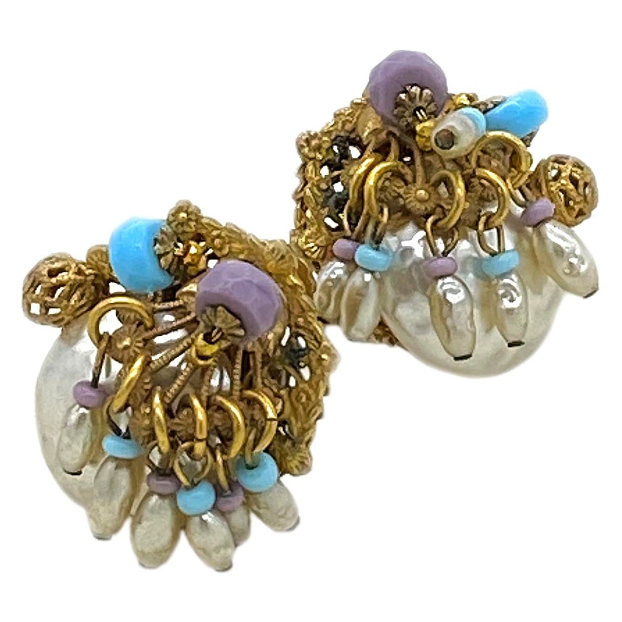 Miriam Haskell Orecchini a filo a mano con perla e charm pendente in vendita