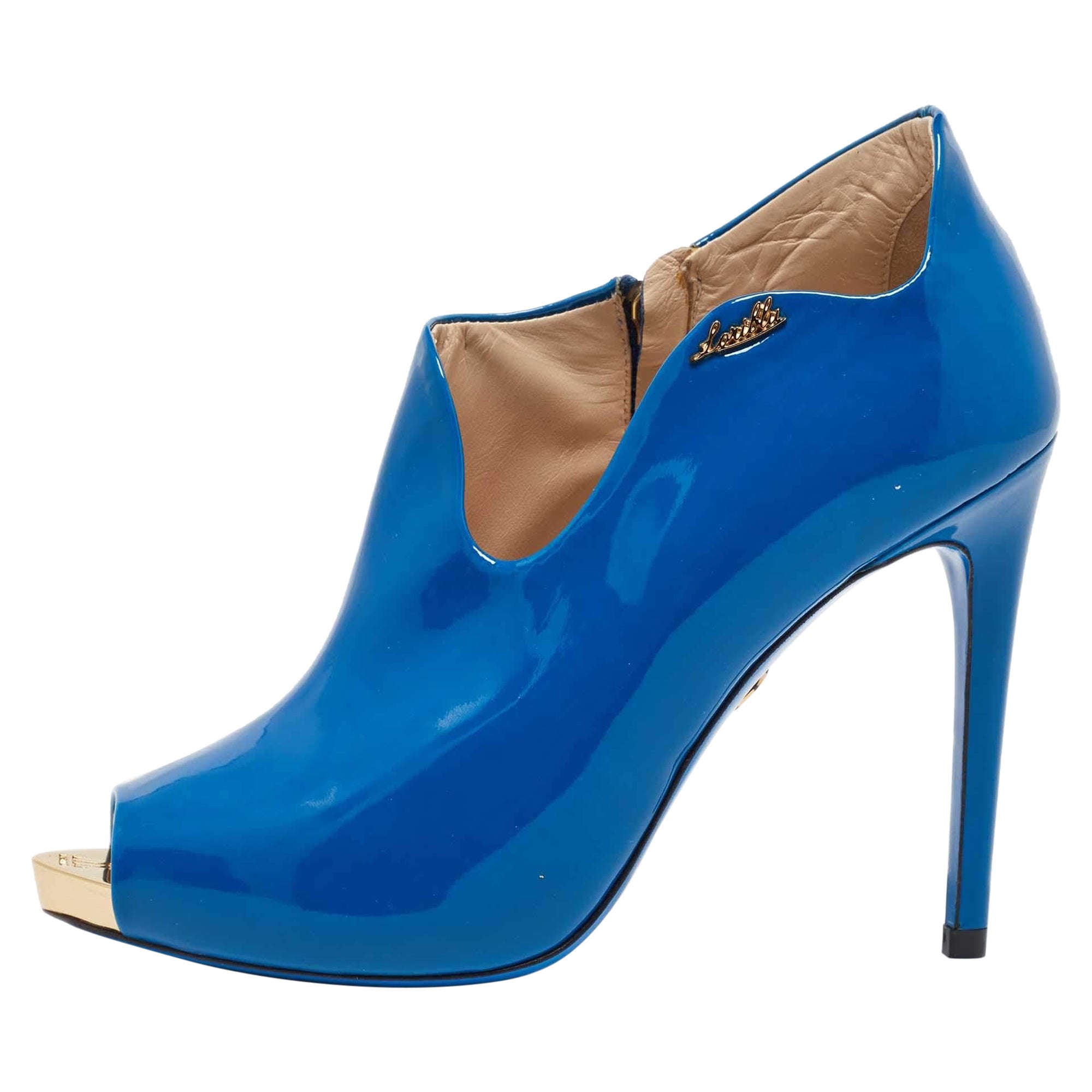 Loriblu Blue Patent Leather Zip Booties Size 36