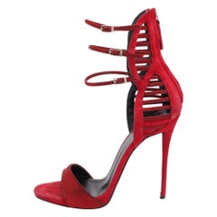 Giuseppe Zanotti Sandali a Gabbia in Raso e Camoscio Rosso Taglia 38