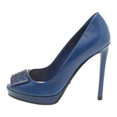 Dior Navy Blue Leather Peep Toe Platform Pumps Size 36