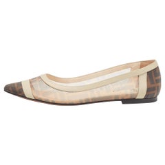 Fendi Brown/Beige Zucca Mesh and Leather Colibri Ballet Flats Size 39