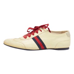 Gucci Cream Patent Leather Lace Up Sneakers 36