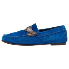 Tom Ford Blue/Brown Leather and Suede Loafers Size 42