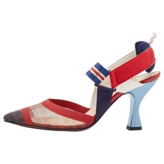 Fendi Multicolor Zucca Mesh and Canvas Colibri Slingback Pumps Size 38.5