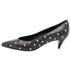 Saint Laurent Black Leather Embellished Pointed Toe Pumps Size 37