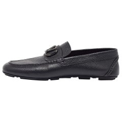 Valentino Black Leather Escape V logo Slip On Loafers Size 43