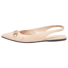 Gucci Beige Leather Zumi Slingback Flat Sandals Size 35.5