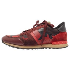 Valentino Red Camouflage Leather and Canvas Rockrunner Sneakers Size 45