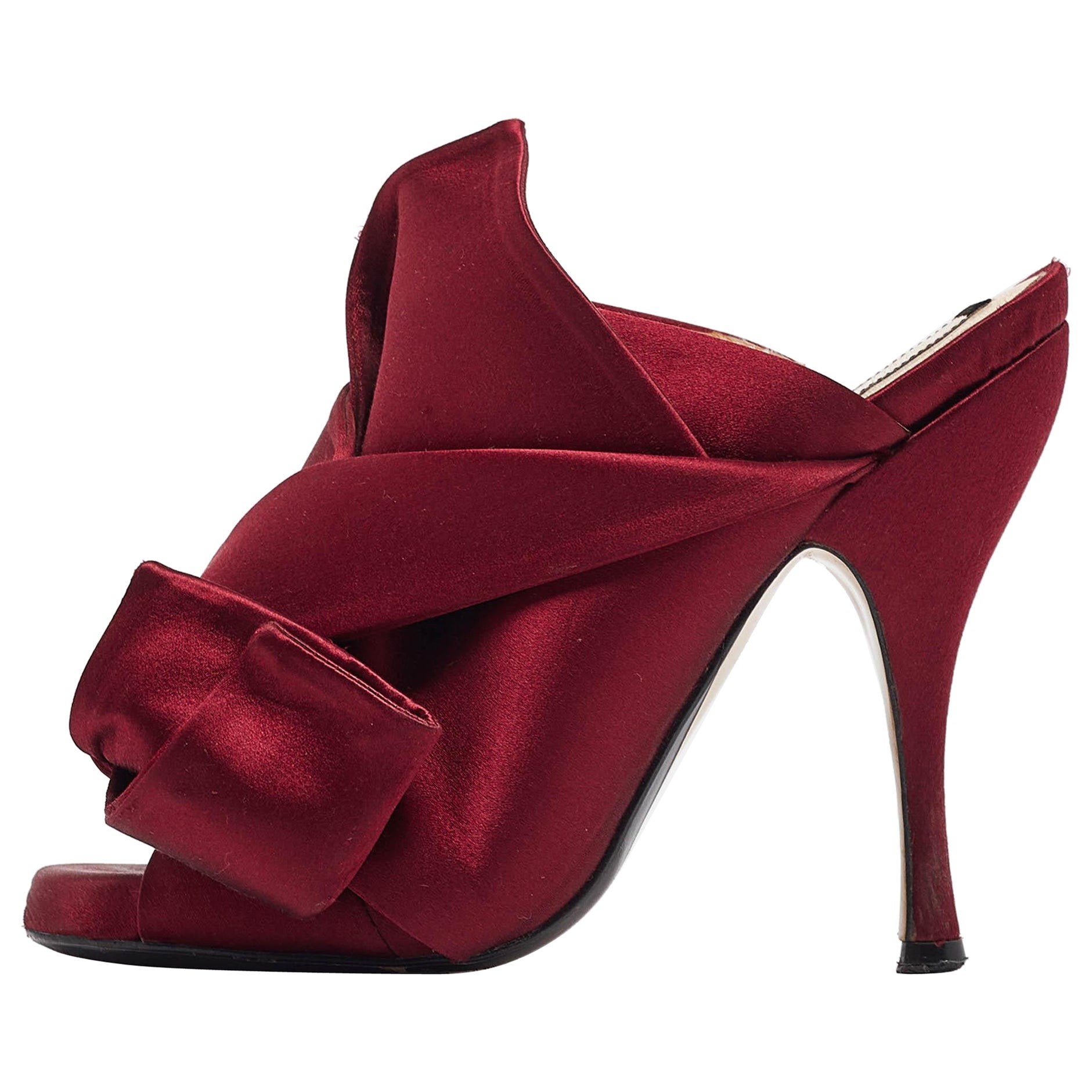 N°21 Burgundy Satin Knotted Bow Mules Size 35 For Sale