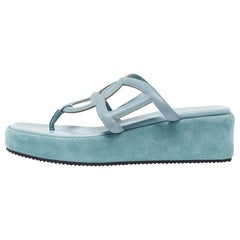 Hermes Blue Leather Gipsy Platform Sandals Size 41