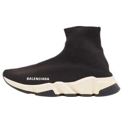 Balenciaga Black Knit Fabric Speed Trainer High Top Sneakers Size 38