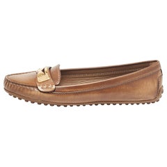 Louis Vuitton Brown Glazed Leather Cluny Loafers Size 39