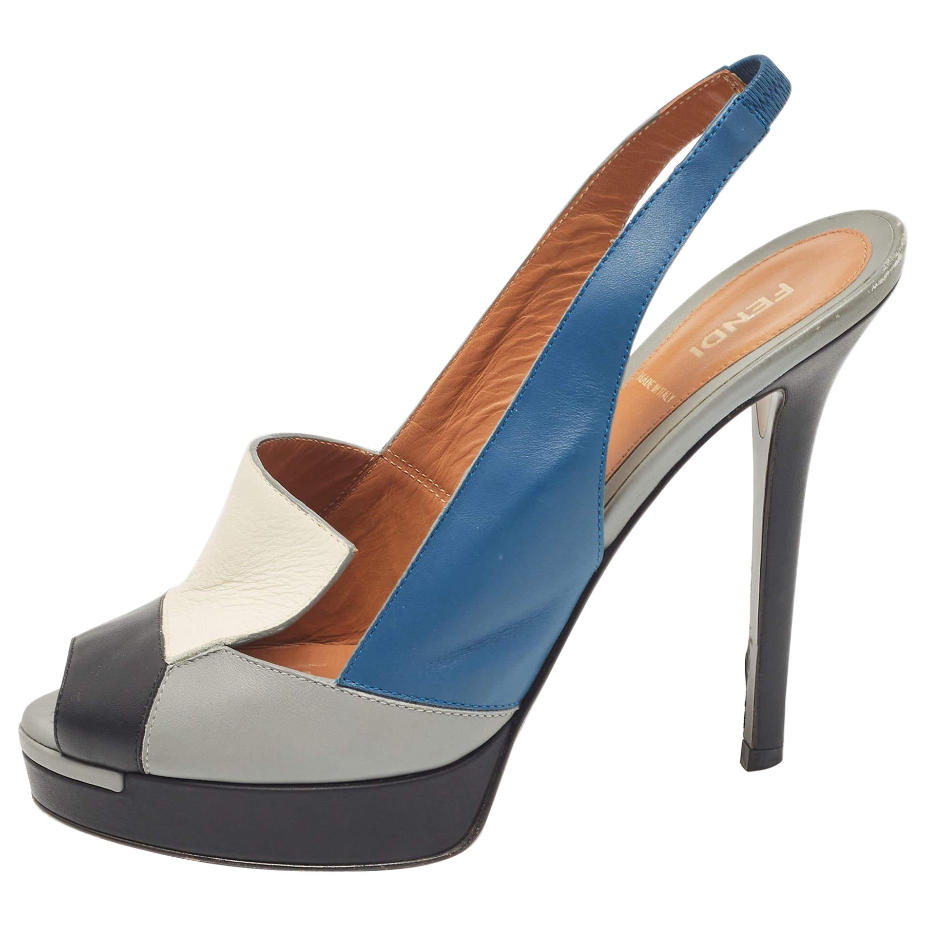 Fendi Multicolor Leather Platform Slingback Sandals Size 39 For Sale