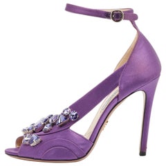 Prada Purple Satin Crystal Embellished Ankle Strap Sandals Size 38