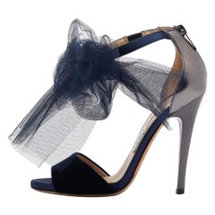 Jimmy Choo Navy Blue/Grey Velvet and Leather Lilyth Sandals Size 36