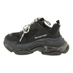 Balenciaga Black Faux Leather and Mesh Triple S Clear Sole Sneakers Size 37